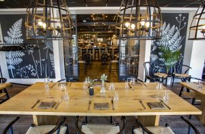 555 dining table with mural